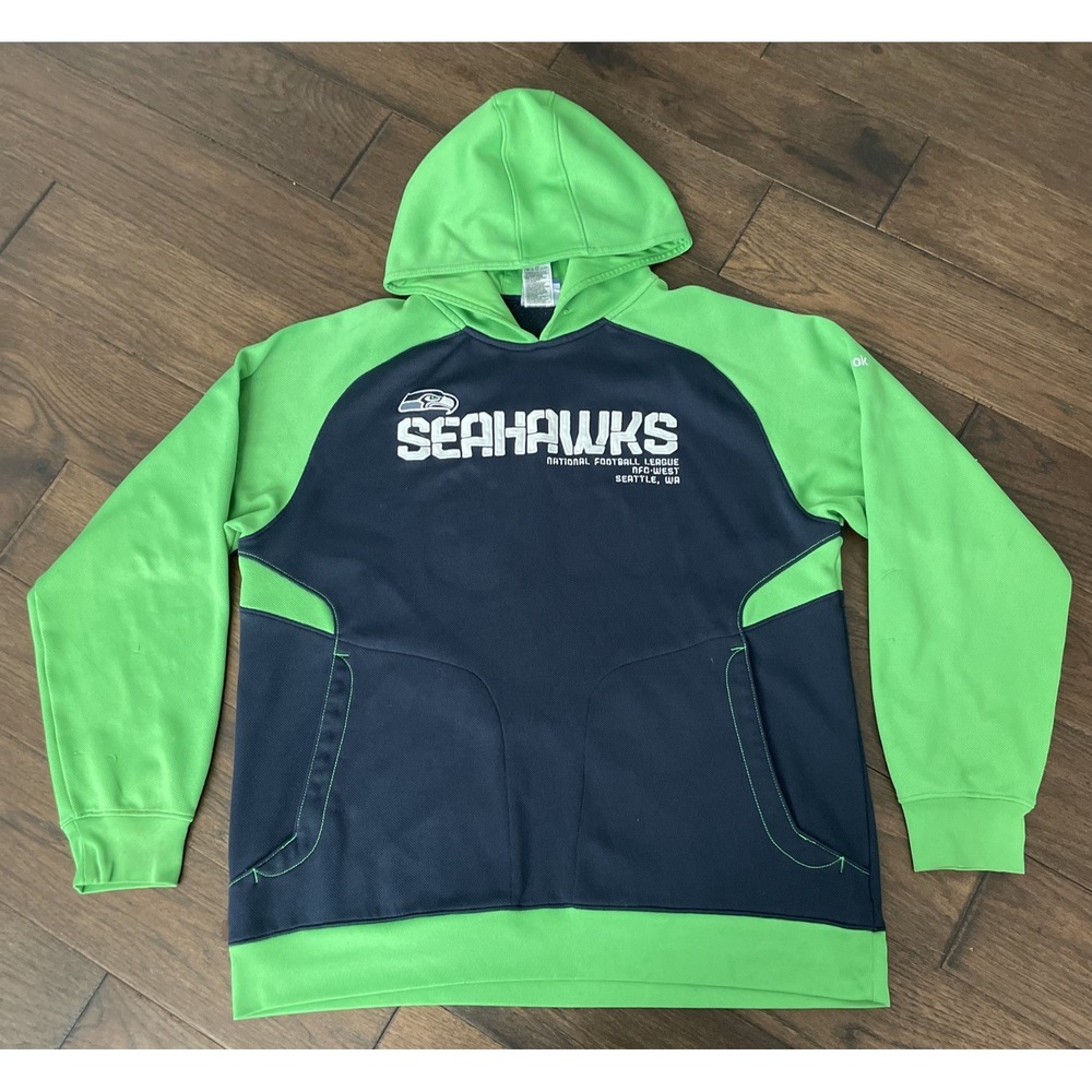 Vintage Reebok Seattle Seahawks NFL Green Sz L Hoodie Pullover action Green